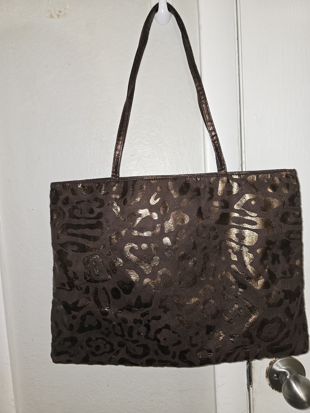 Carlos Falchi Metallic Brown Leopard-Print Tote